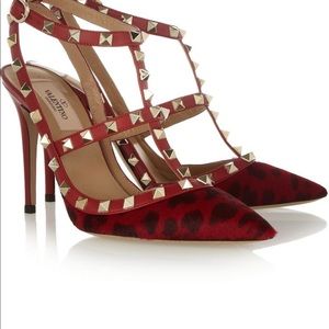 Valentino Studded Leather And Animal Print Pump